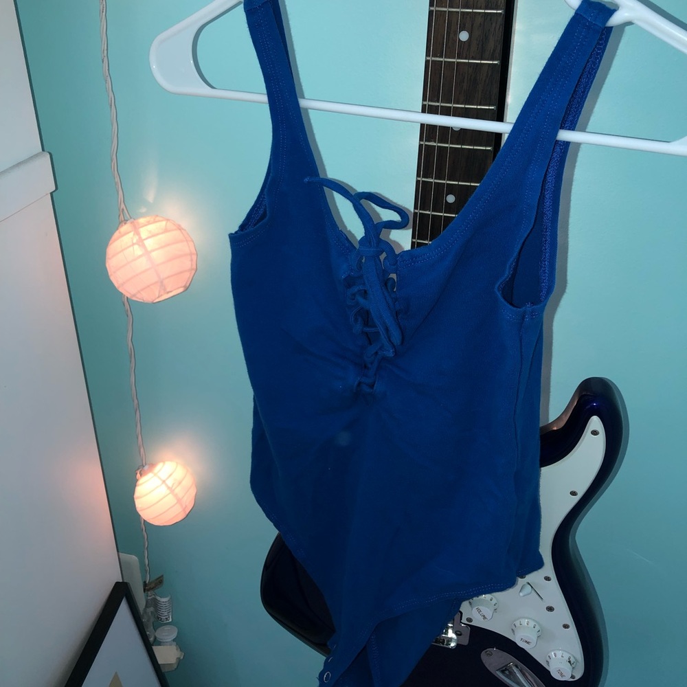 Blue lace up bodysuit TOPSHOP